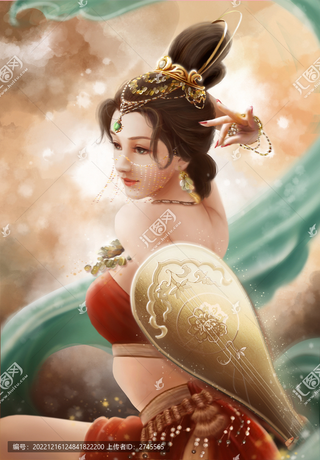 敦煌飛天伎樂舞蹈少女彈奏琵琶