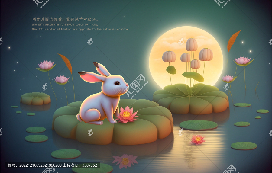中秋明月荷花兔子