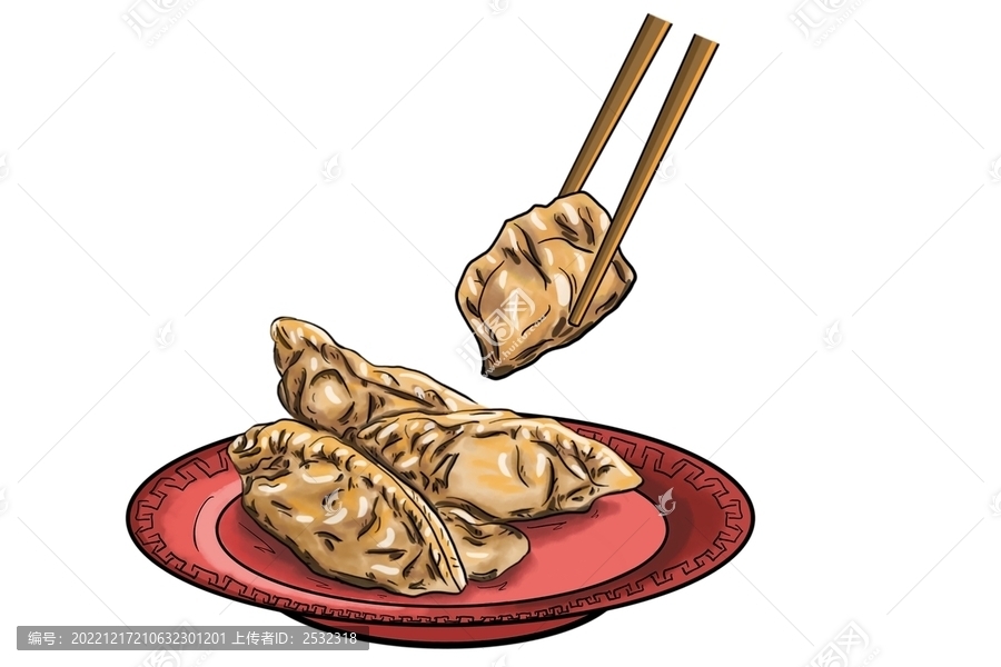 中華餃子手繪美食插畫