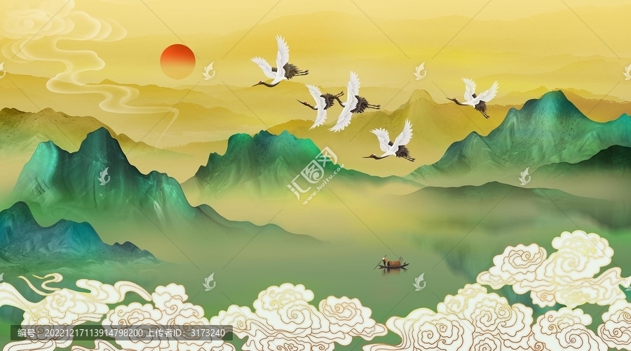 青綠水墨山水畫