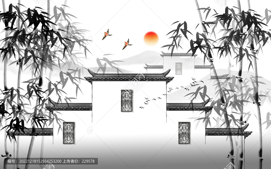 中式墨竹江南背景墻