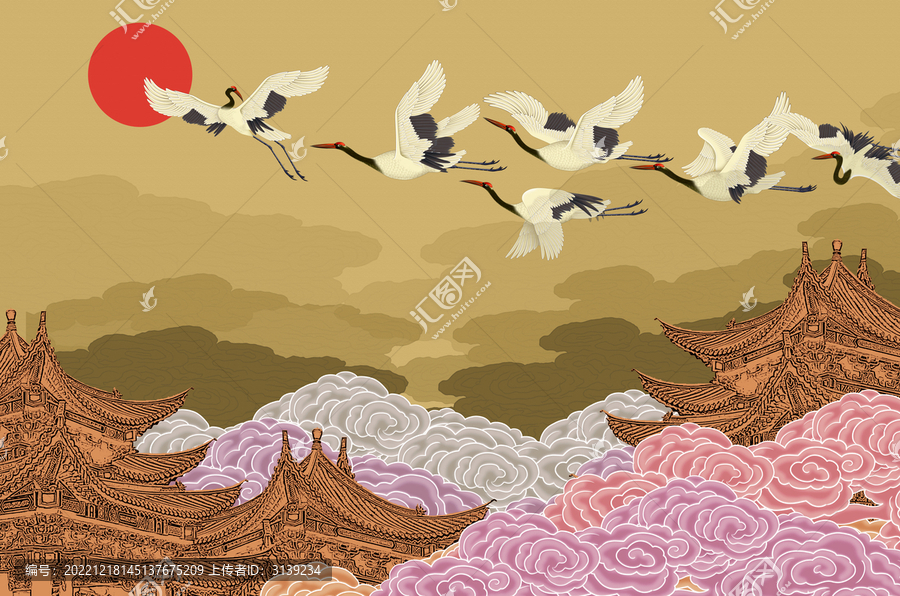 仙鶴背景墻