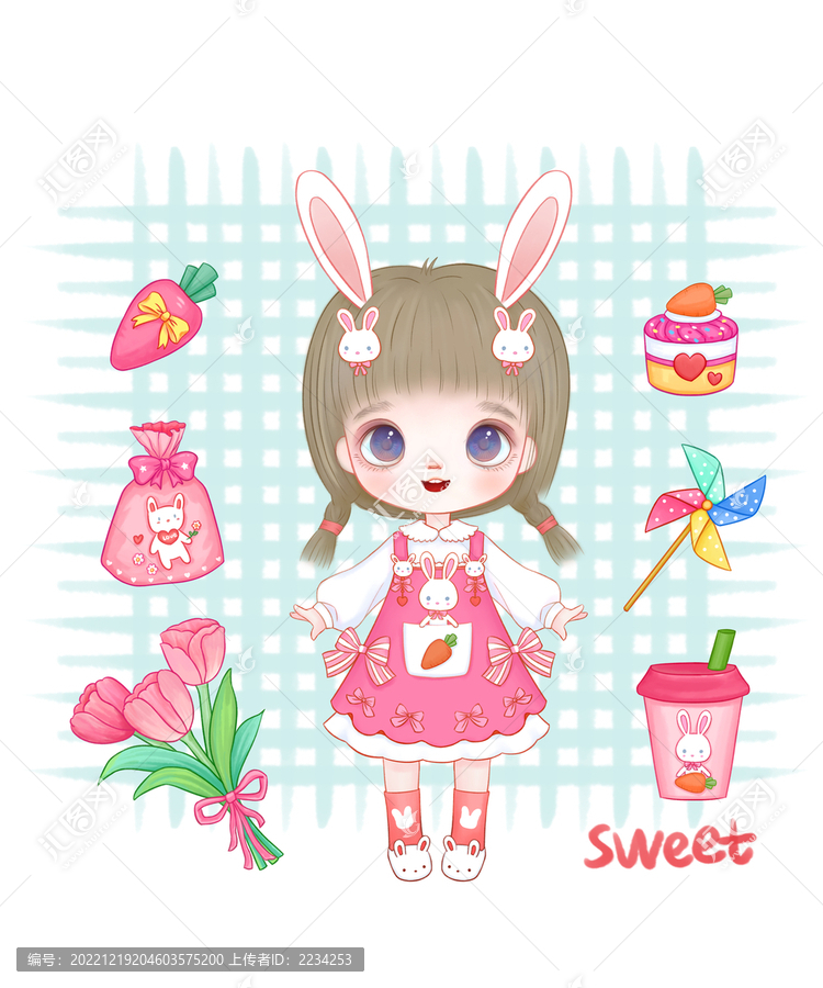 夢幻少女只只兔子主題插畫