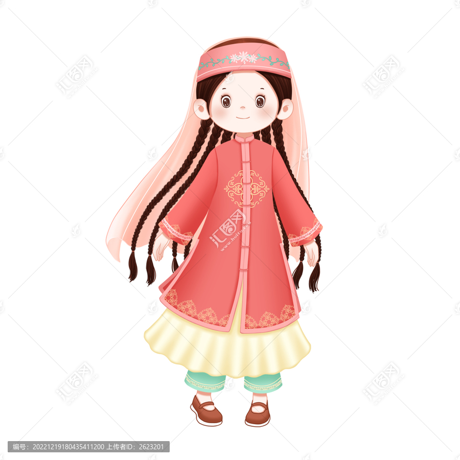 少數(shù)民族回族卡通女孩