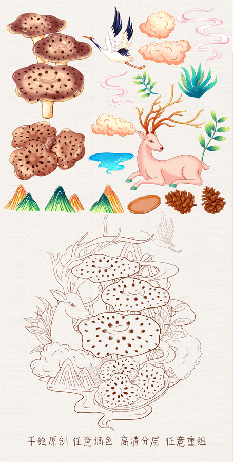 黑虎掌菌插畫手繪