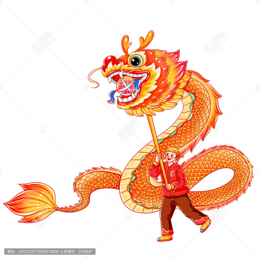 國潮喜慶舞龍年畫元素