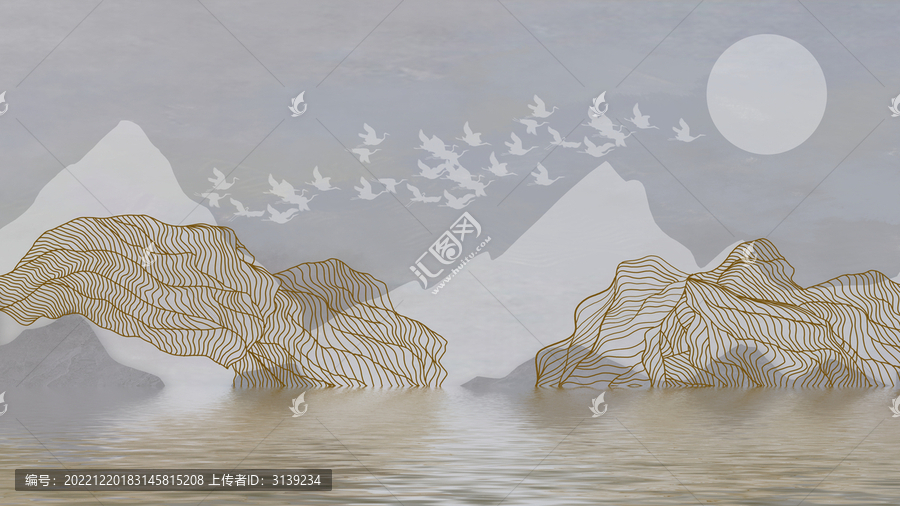 禪意仙鶴山水背景墻