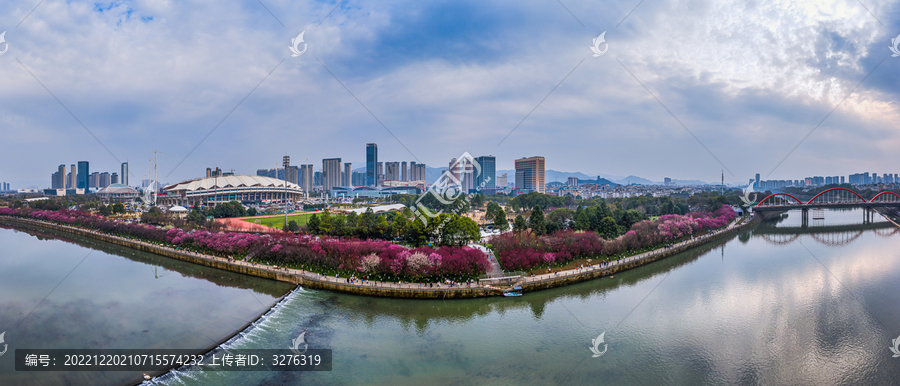 义乌江滨城市生态风光航拍全景