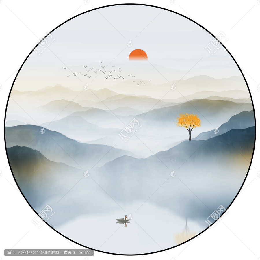 圓形山水掛畫