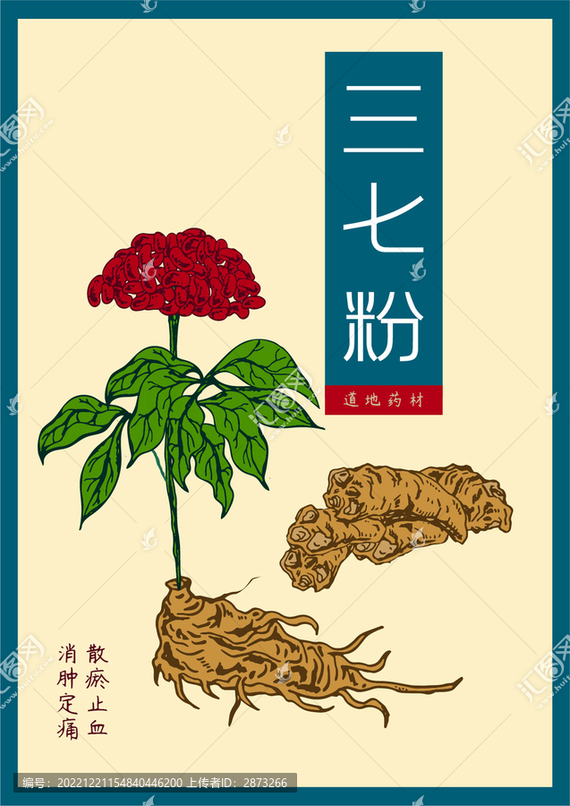 三七粉包裝插畫