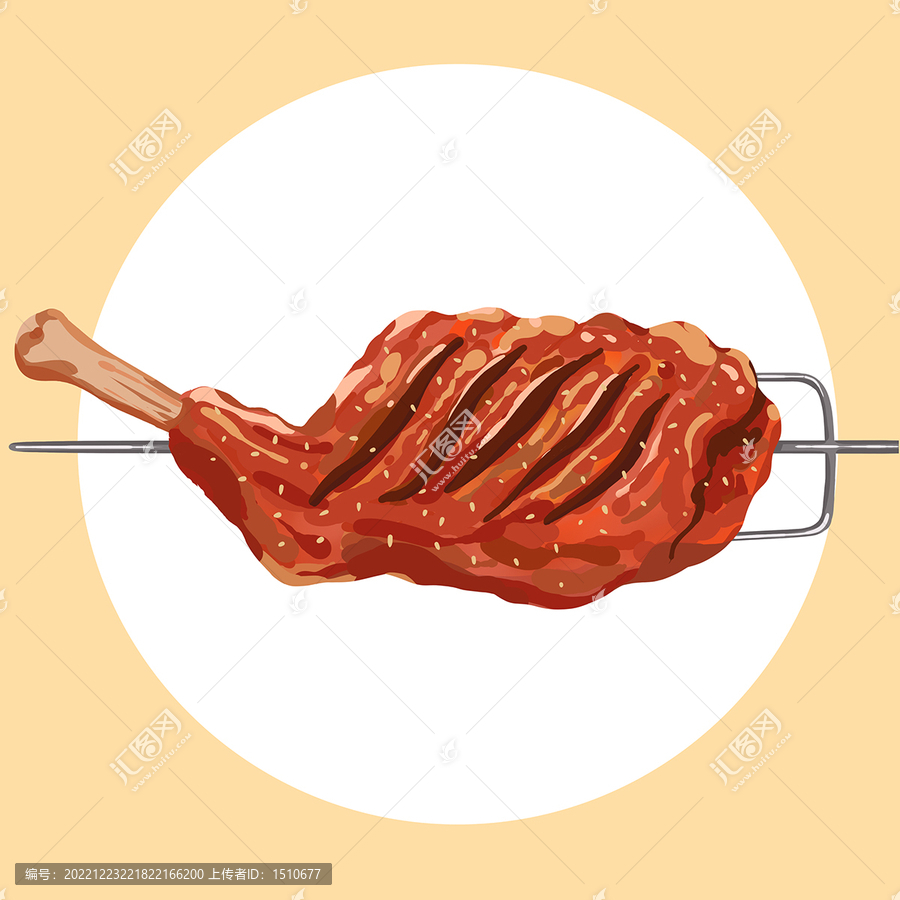 手繪烤羊腿食物插畫