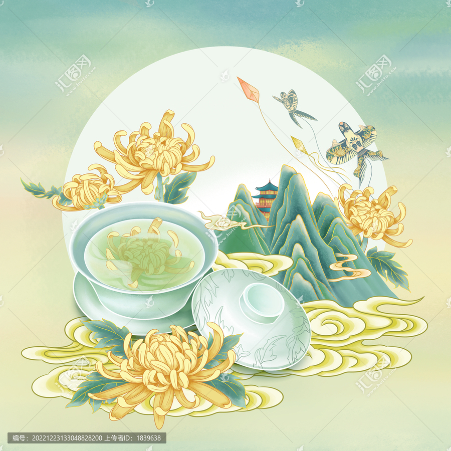 國(guó)潮菊花茶包裝插畫