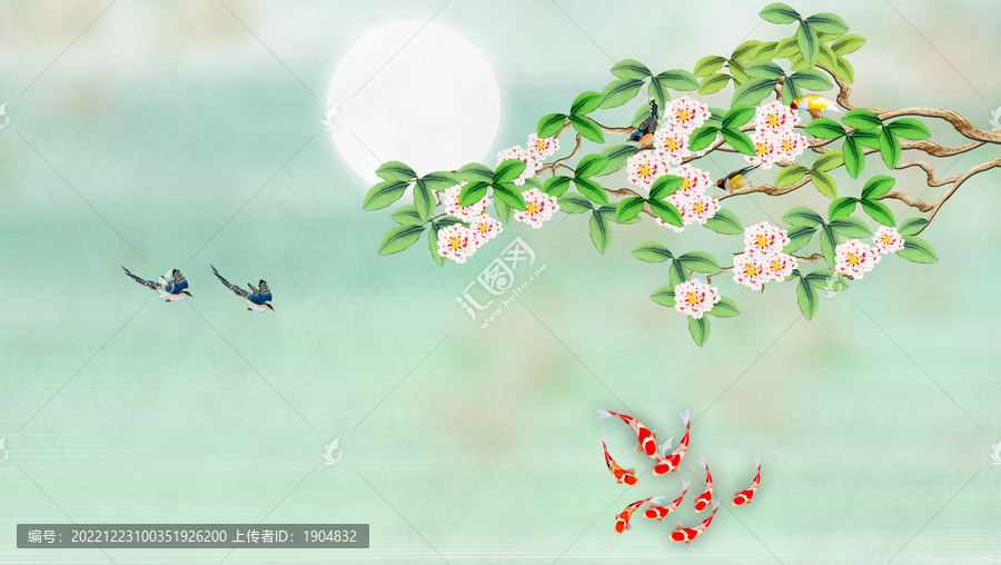 原創(chuàng)花鳥九魚圖