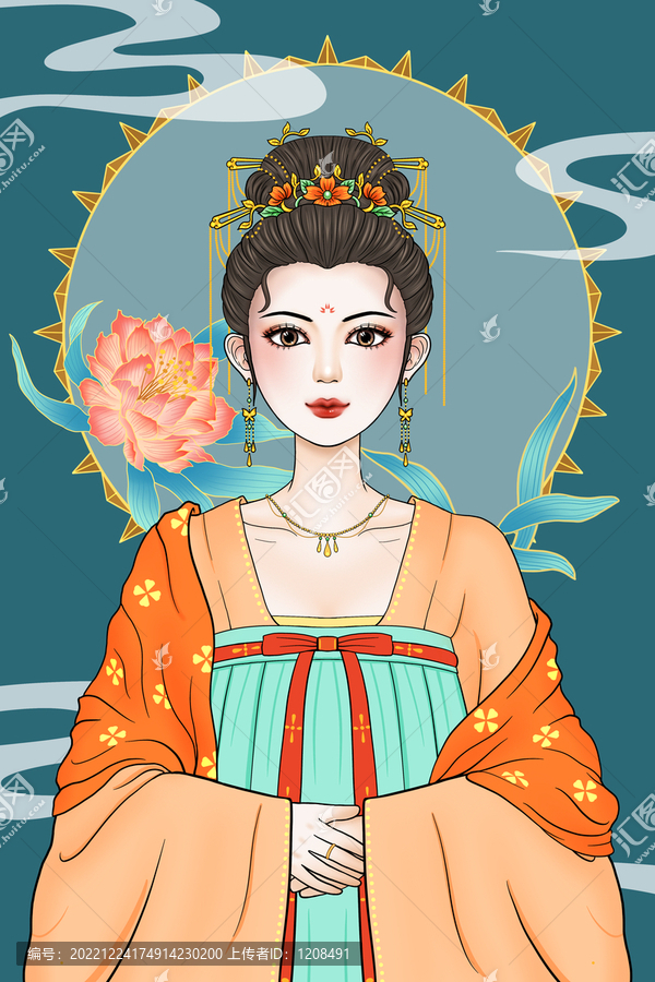 原創(chuàng)手繪國潮唐朝人物插畫