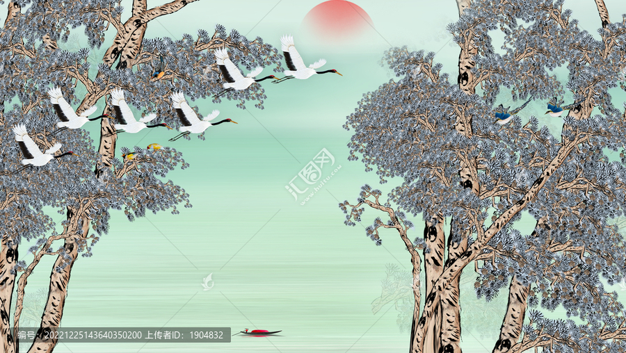 松鶴背景墻