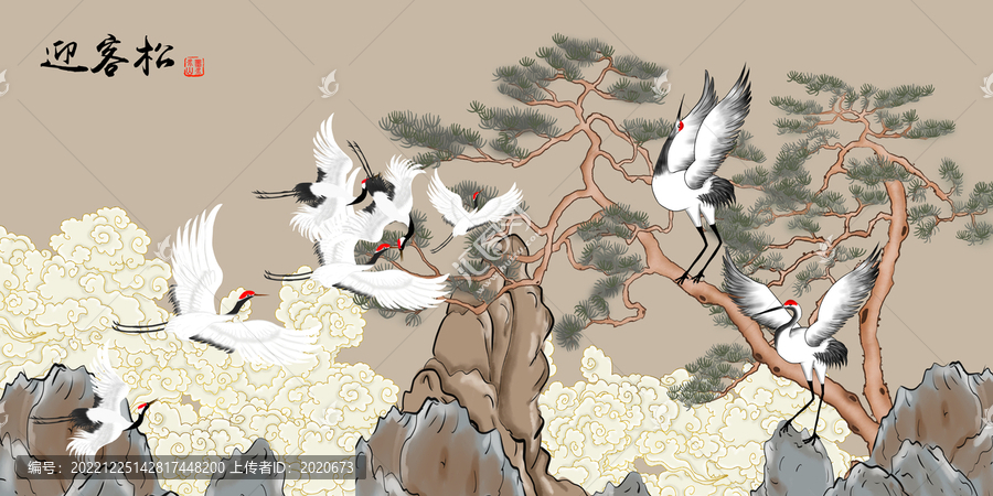 中式祥云仙鶴圖
