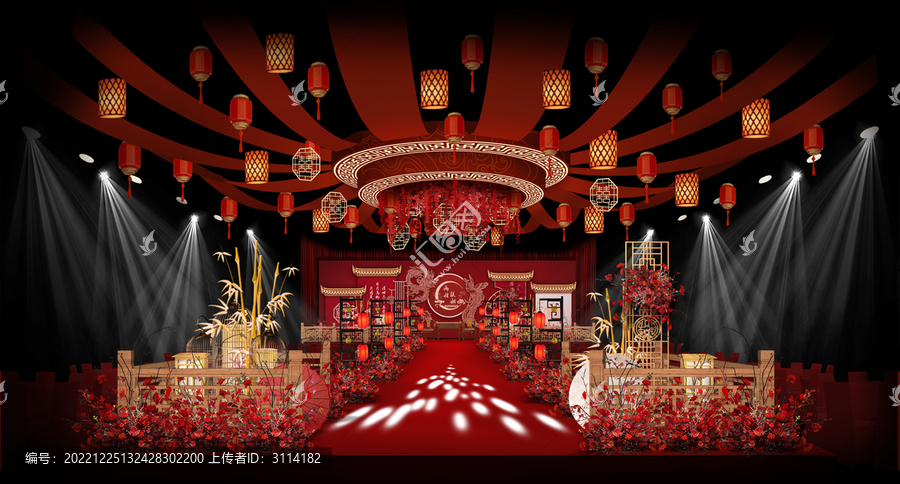 紅色中式儀式區(qū)婚禮手繪效果圖