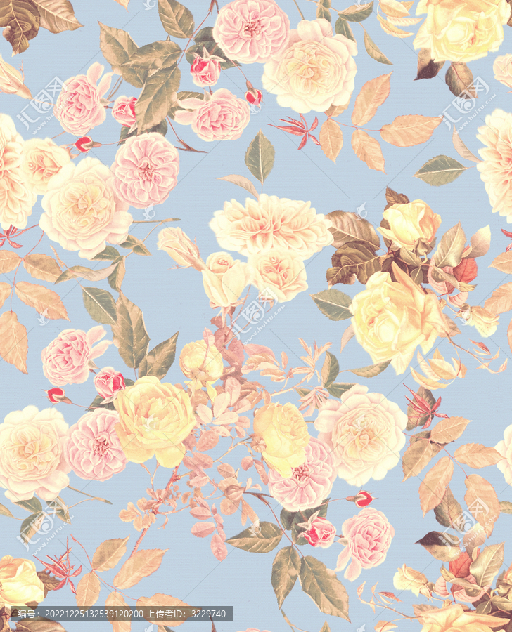 淺藍(lán)底黃花