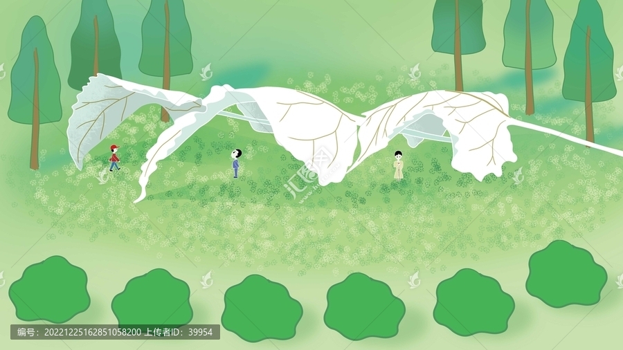 手繪公園落葉建筑