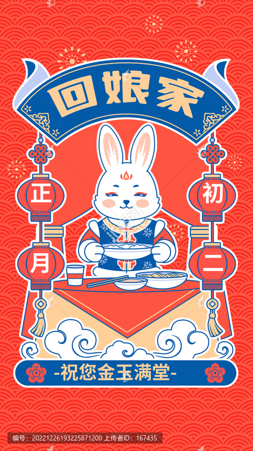 春節(jié)兔年正月祝福插畫系列海報