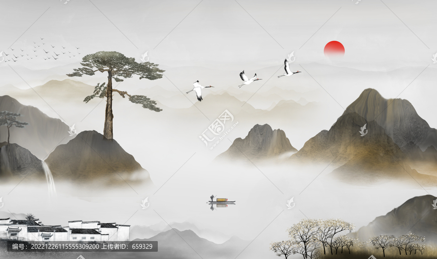 迎客松山水畫