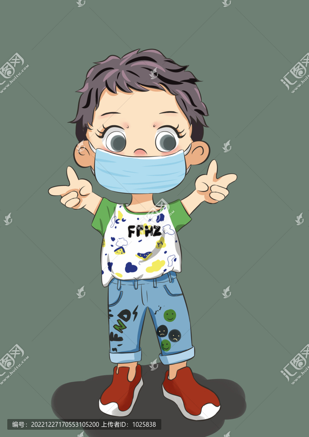 插畫比耶男孩