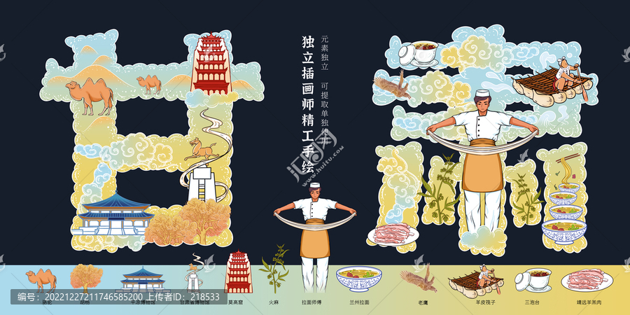 甘肅特產城市地標宣傳包裝插畫