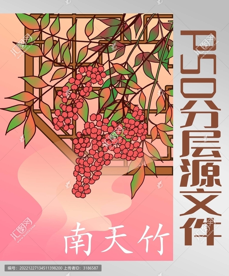 南天竹植物中國風(fēng)插畫