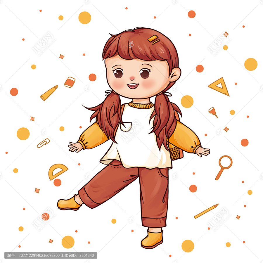 原創(chuàng)手繪開學(xué)季卡通可愛小女孩