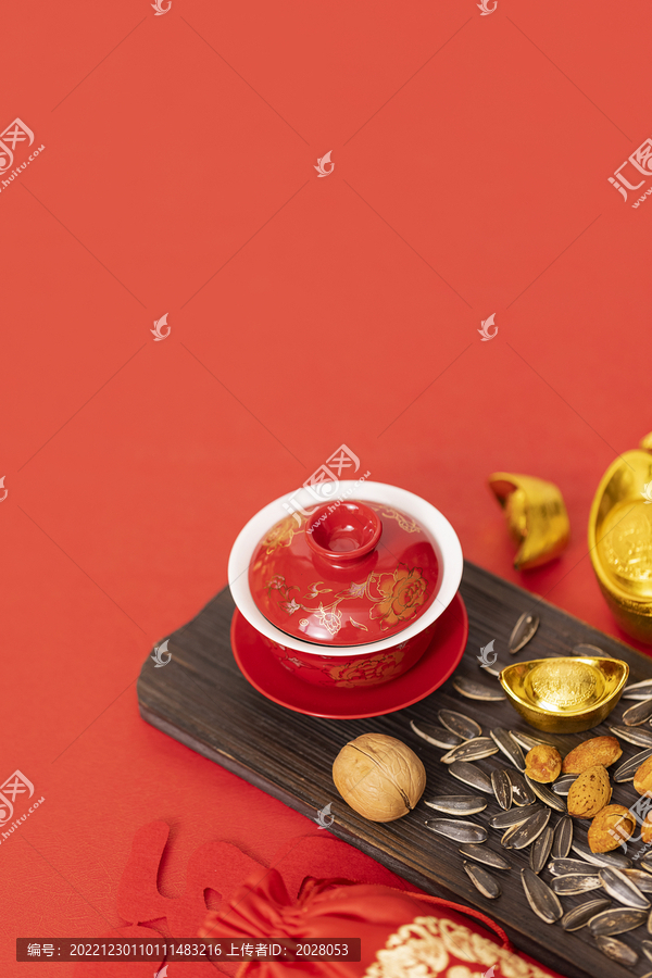 红色茶碗春节红火喜庆背景
