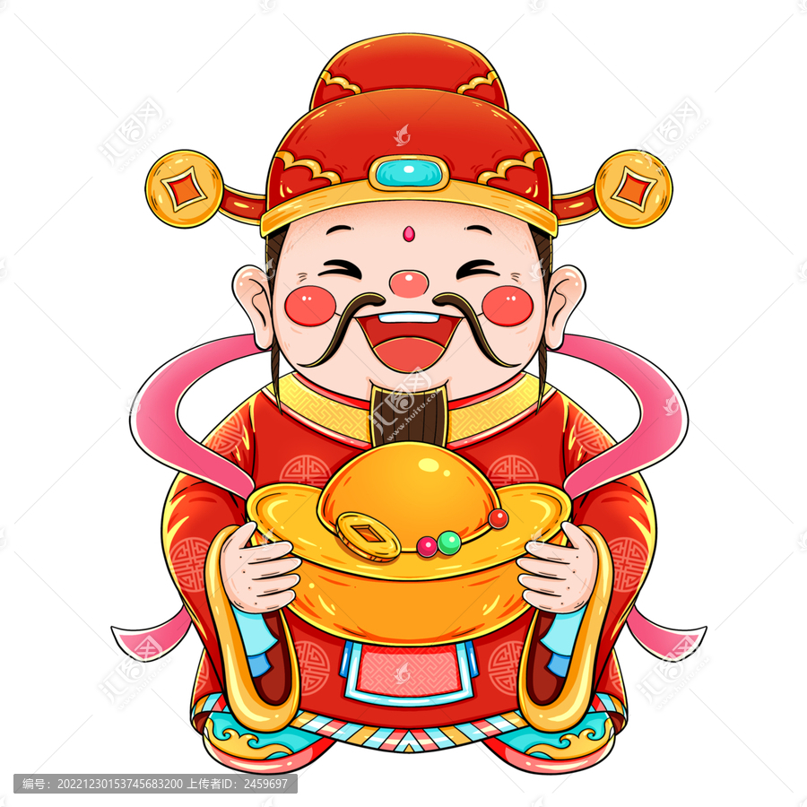 國潮抱元寶的財神元素