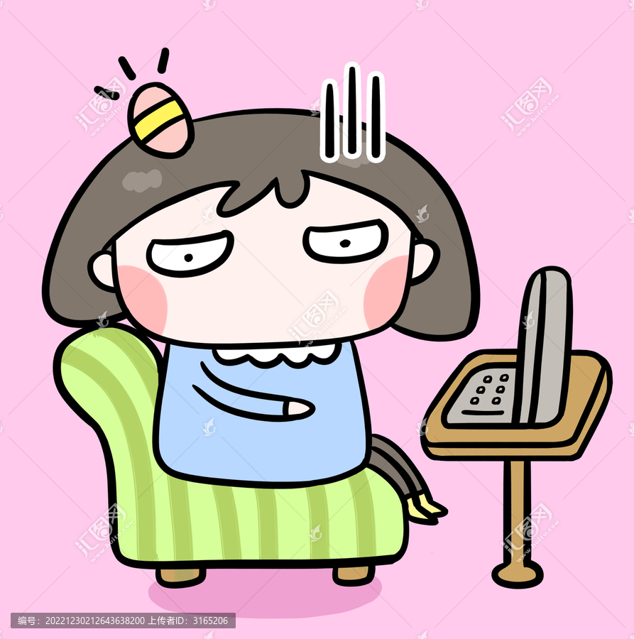 原創(chuàng)手繪卡通小女孩加班