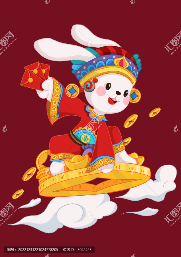 兔年插畫新年賀財源滾滾