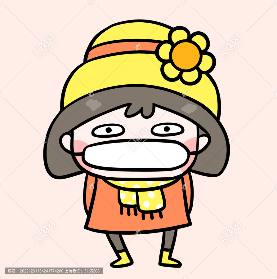 原創(chuàng)手繪卡通小女孩頭像感冒了