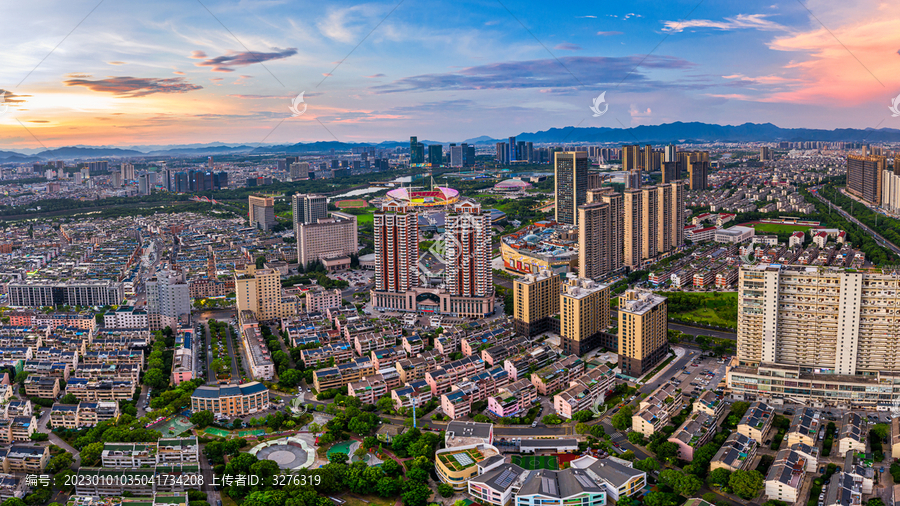 义乌城市夜景晚霞风光鸟瞰