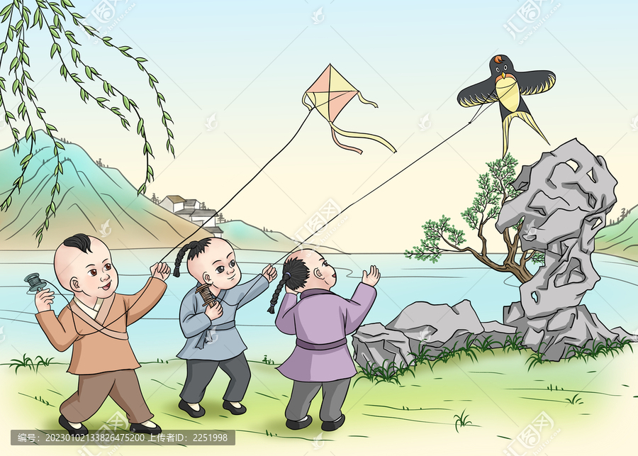 古代孩童放風箏