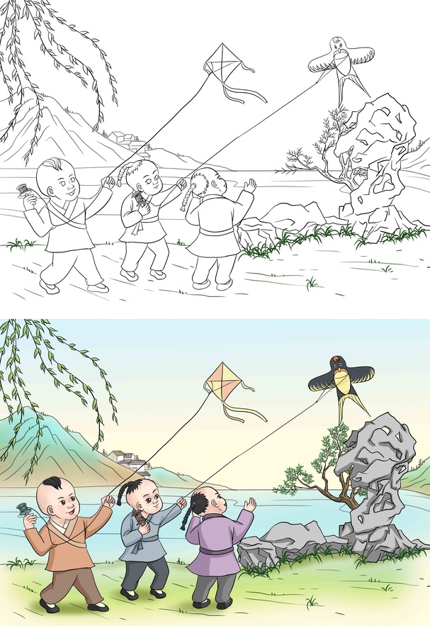古代孩童放風箏