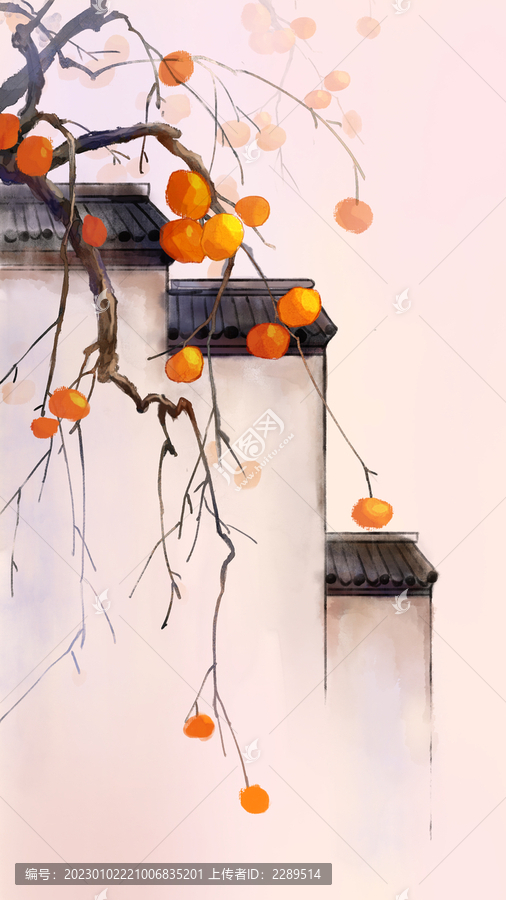 水墨風(fēng)柿子屋檐一角