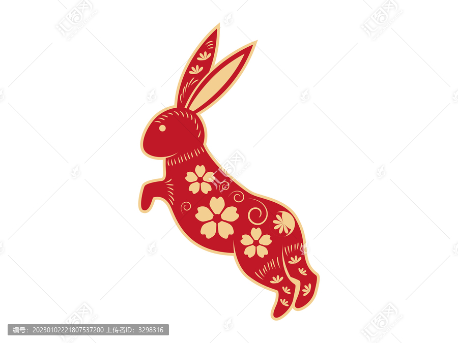 紅色卡通剪紙風(fēng)兔年兔子