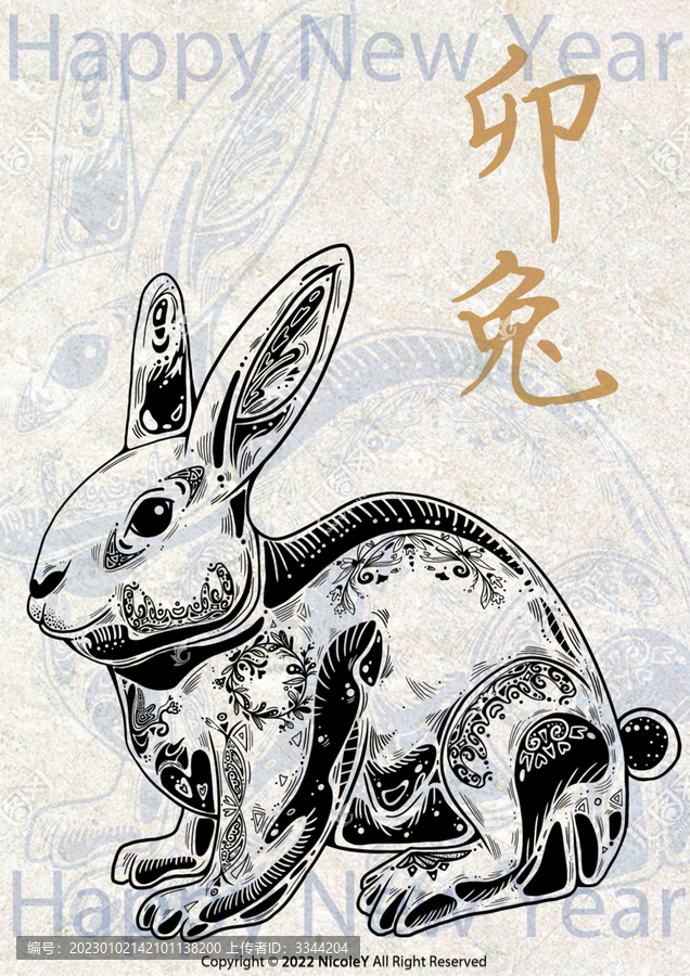 國潮插畫兔年