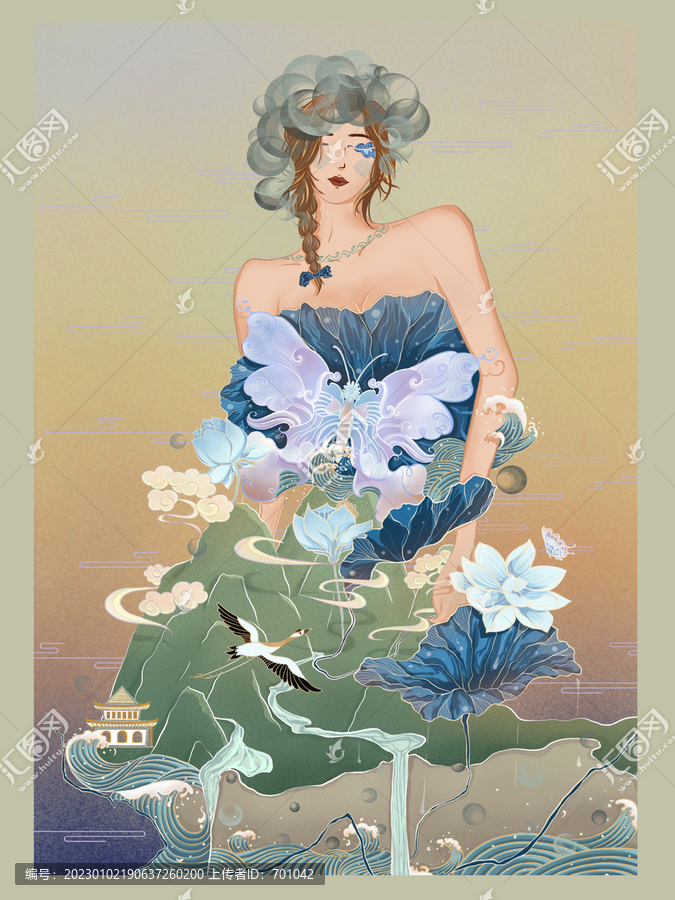 蝴蝶泉邊的東方女性