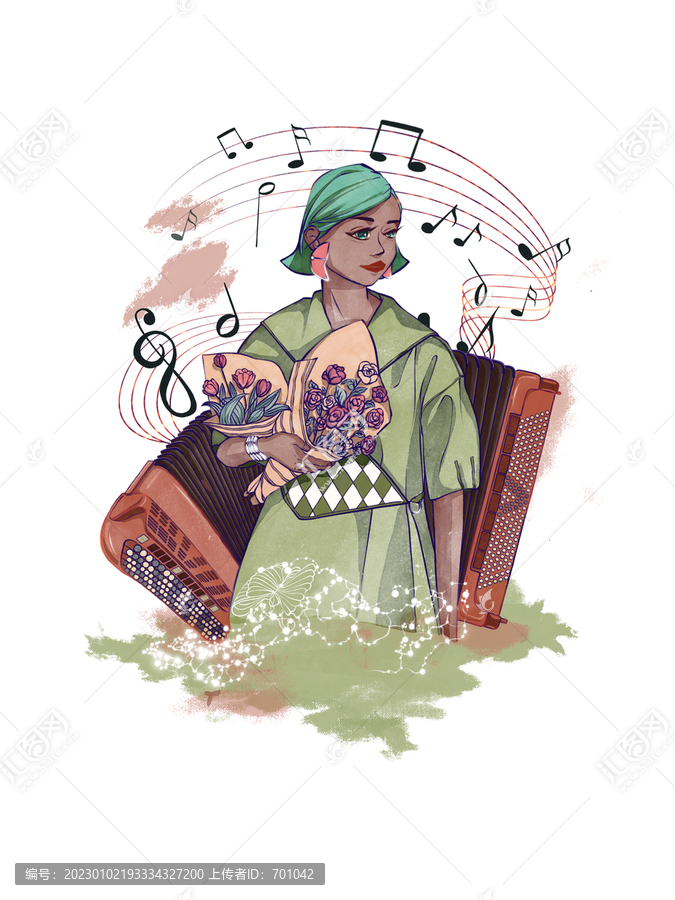 手捧鮮花的少女