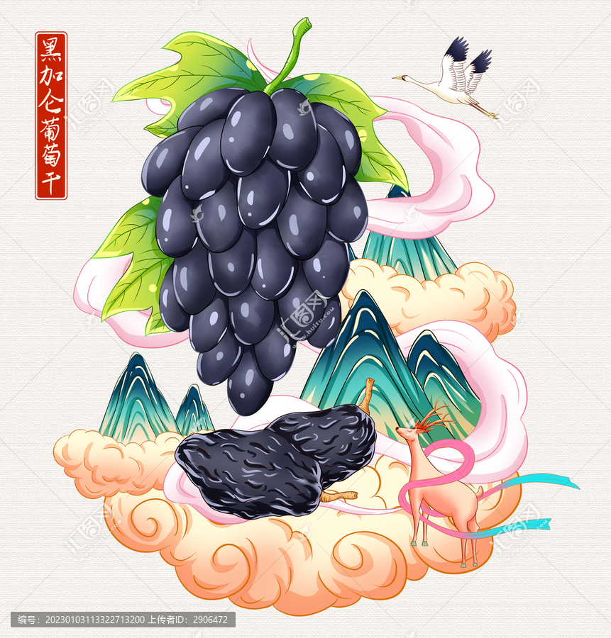 黑加侖葡萄干手繪插畫