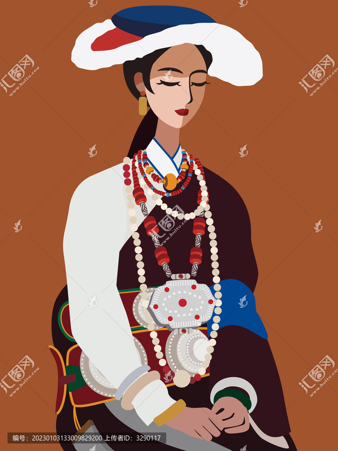 藏族女孩矢量元素插畫