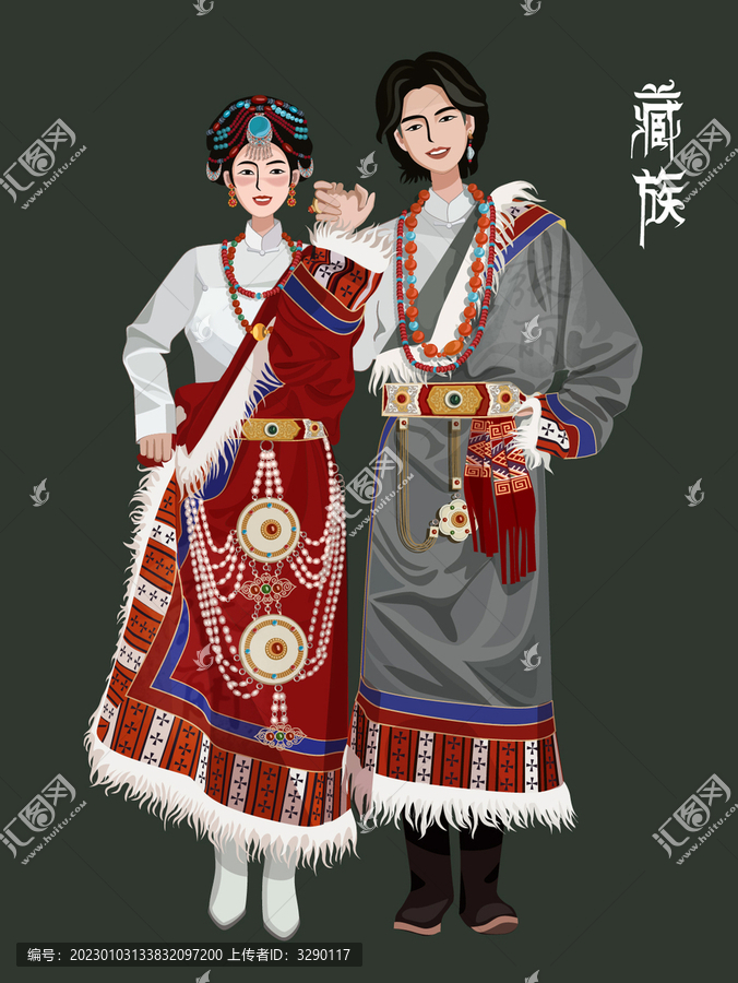 藏族服飾情侶人物矢量插畫(huà)