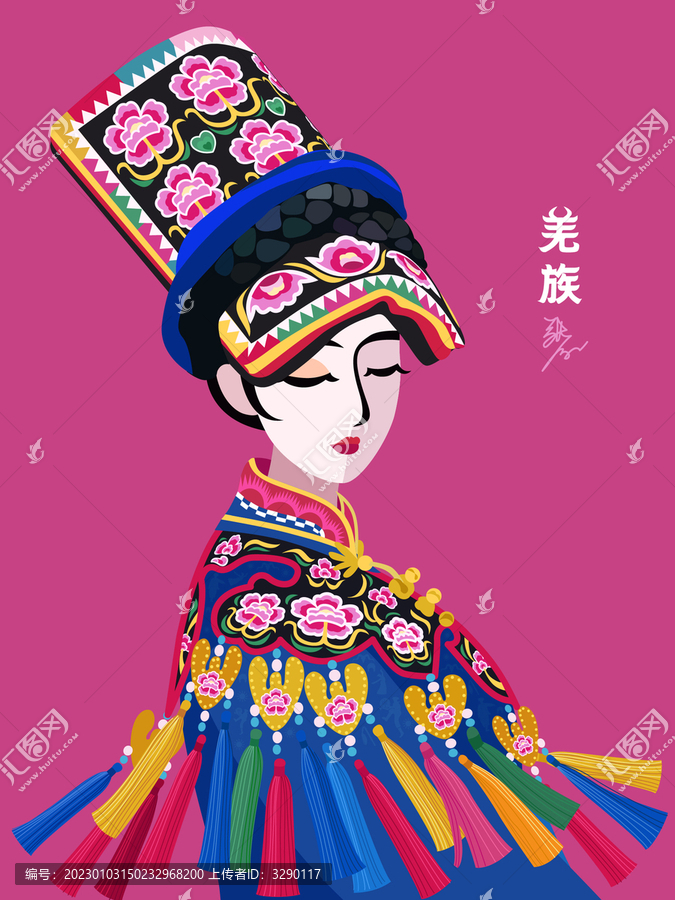 羌族女孩矢量人物插畫