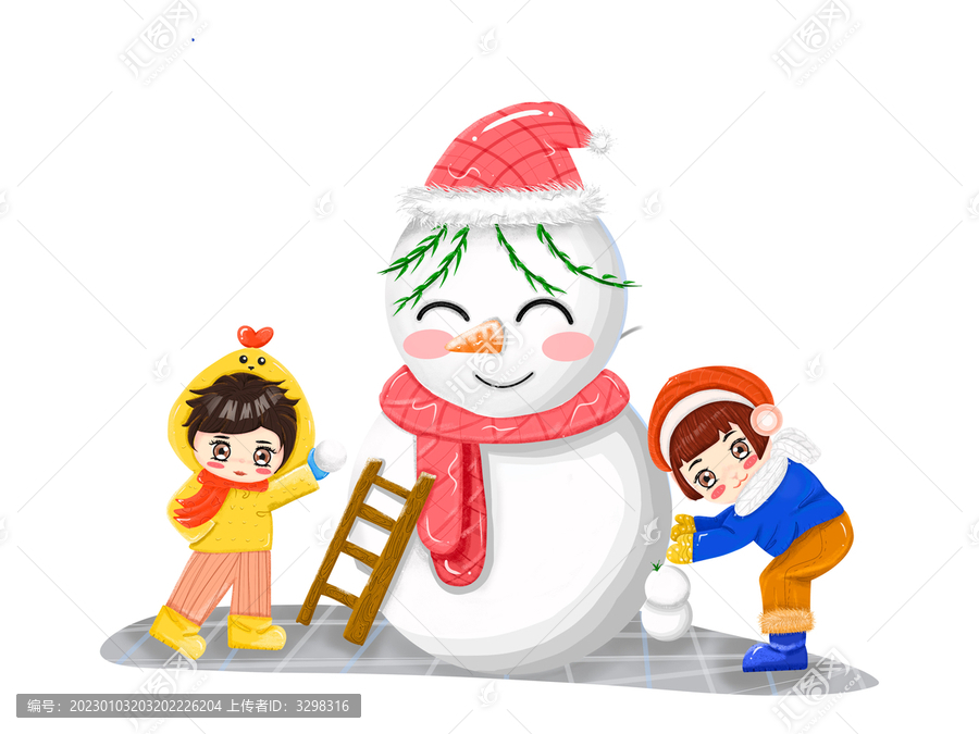 小孩堆雪人樓梯打雪仗