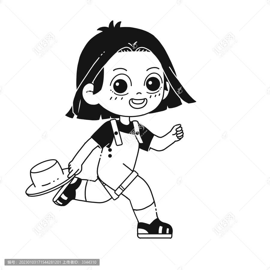 黑白速寫奔跑少女