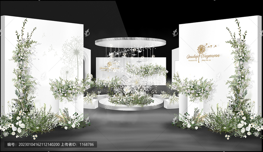 手繪白色婚禮迎賓區(qū)通道效果圖