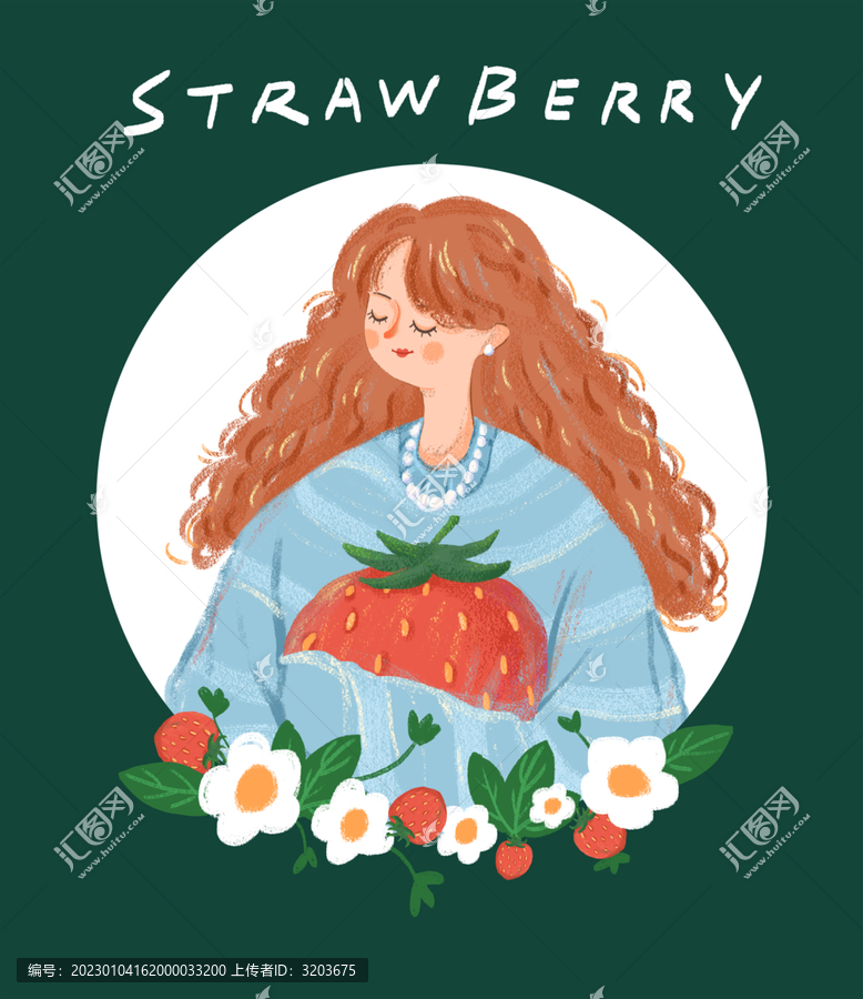 草莓女孩卡通甜品插畫